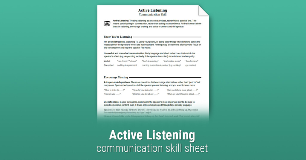 Active Listening Skills Worksheet GSA