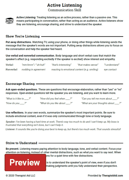 Active Listening Worksheet For Adults