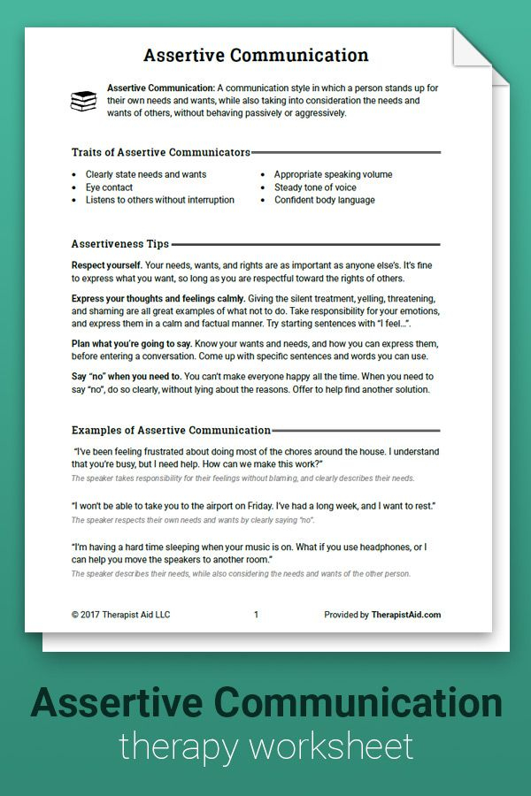 Assertive Communication Worksheet Therapist Aid Assertive 