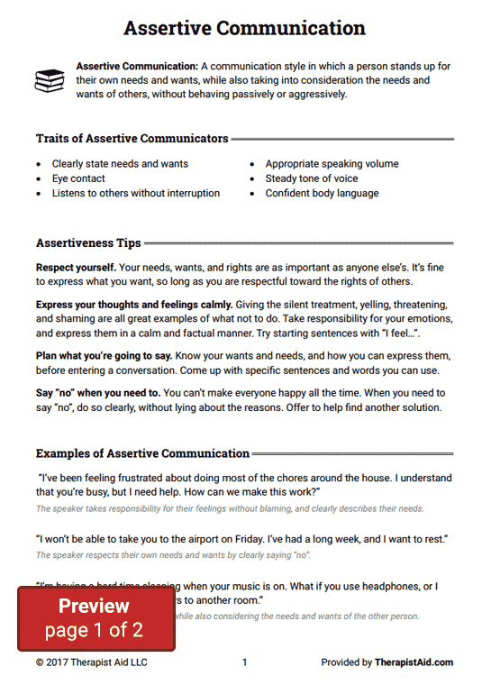 Assertive Communication Worksheet Therapist Aid Assertive DBT Worksheets