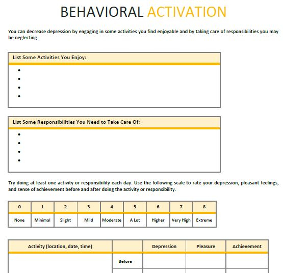 Behavioral Activation Therapy Worksheets Counseling Counselling Tools