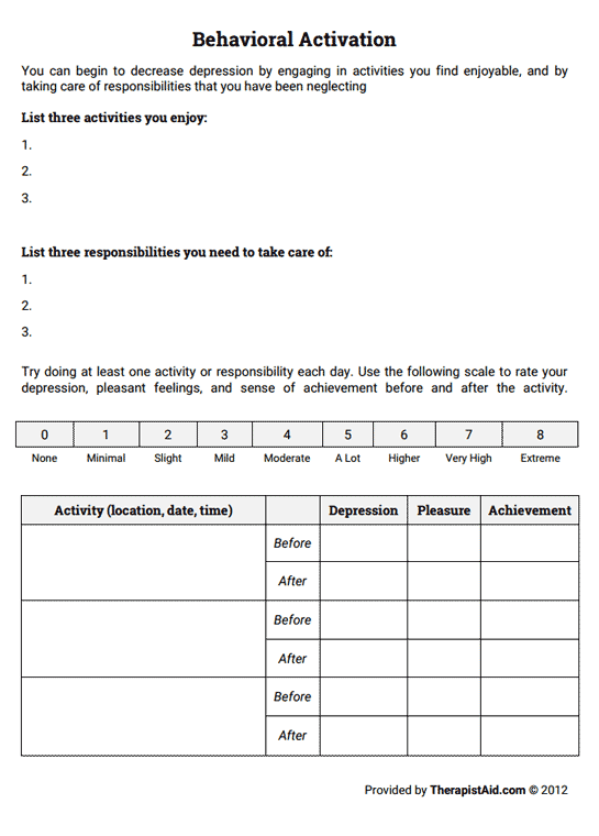 Behavioral Activation Worksheet Therapist Aid