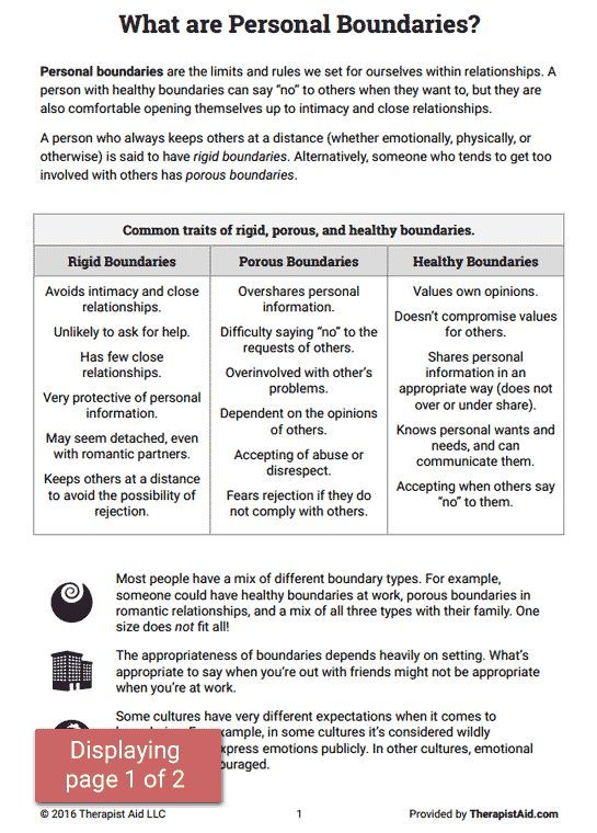 Boundaries Info Sheet Worksheet Therapist Aid Therapy Worksheets