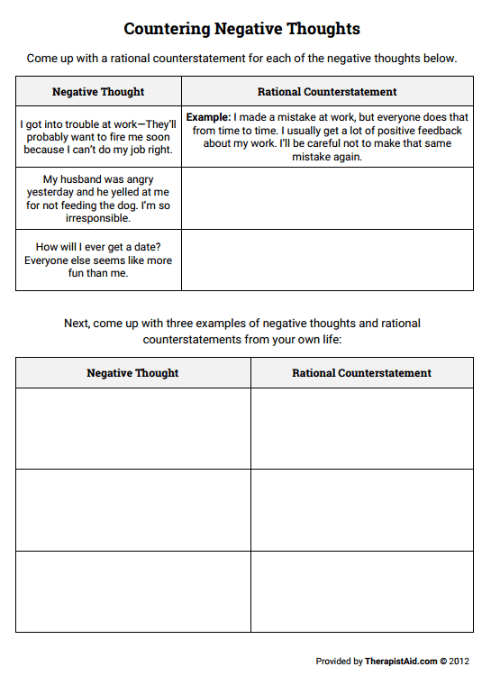 Challenging Negative Thoughts Worksheet Pdf