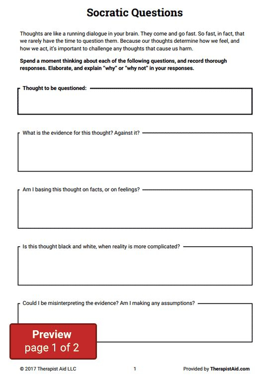 Cognitive Restructuring Socratic Questions Worksheet Therapist Aid 