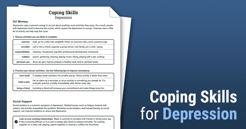 Coping Skills Depression Worksheet Therapist Aid DBT Worksheets