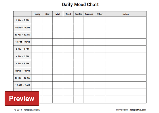 Daily Mood Chart Worksheet Therapist Aid