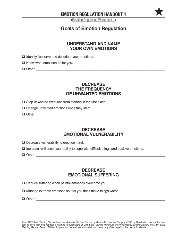 Dbt Emotion Regulation Skills Worksheet Therapist Aid Dbt Worksheets 