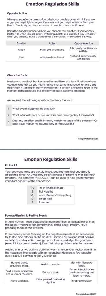 DBT Emotion Regulation Skills Worksheet Therapist Aid Dialectical 