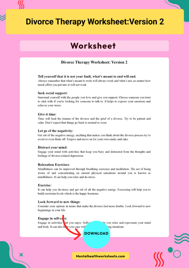 Divorce Therapy Worksheet Version 2 Mental Health Worksheets