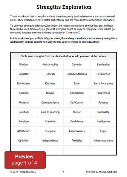 Explore Your Strengths With This Worksheet Therapy Worksheets Self 