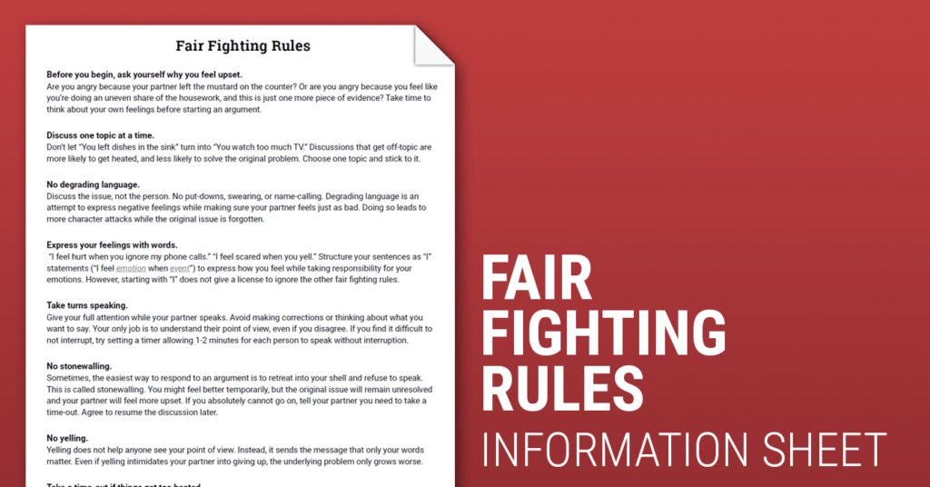 Fair Fighting Rules Worksheet Therapist Aid