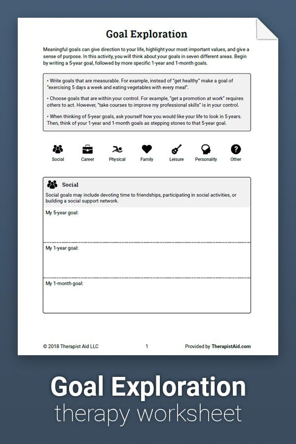 Goal Exploration Worksheet Therapist Aid Therapy Worksheets 