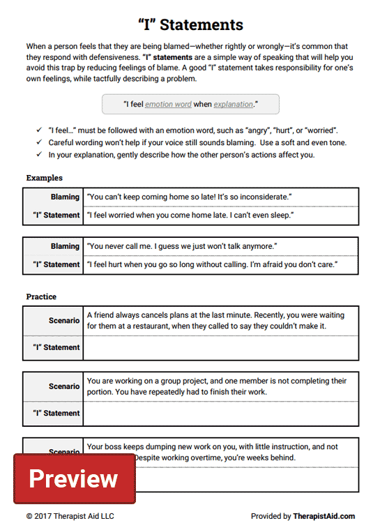 I Statements Worksheets For Couples Pdf Math Worksheets Form 1