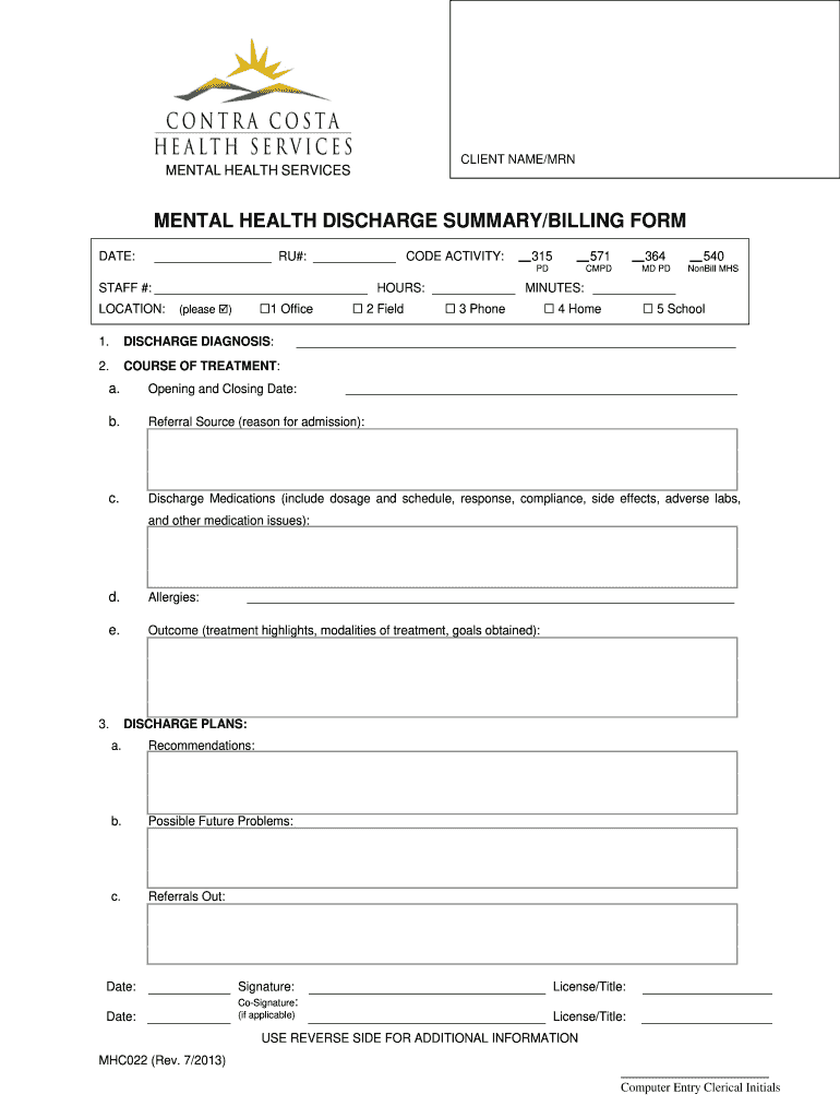 Mental Health Discharge Summary Template Fill Out Sign Online DocHub