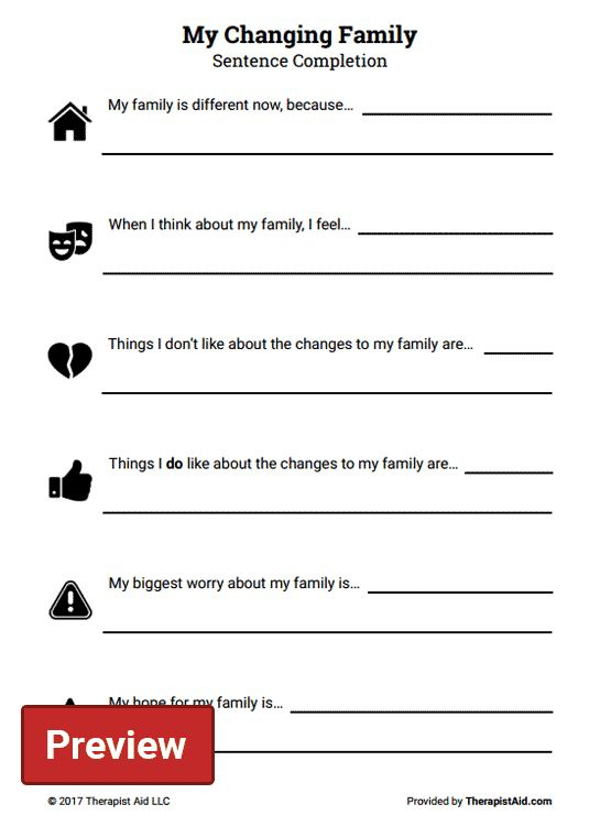 My Changing Family Sentence Completion Worksheet Therapist Aid DBT