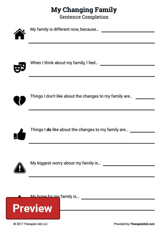 My Changing Family Sentence Completion Worksheet Therapist Aid DBT 