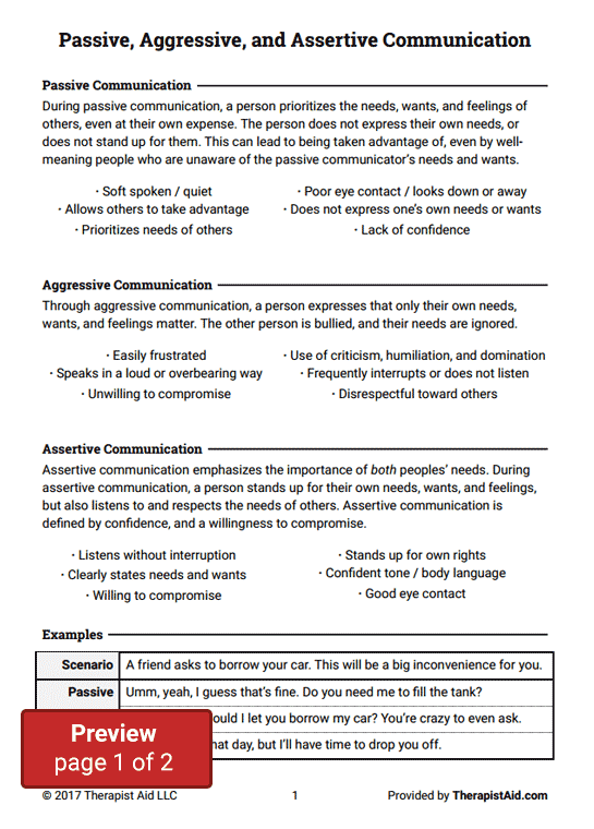 Passive Aggressive And Assertive Communication Worksheet