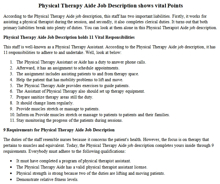 Physical Therapy Aide Job Description Shows Vital Points Room Surf