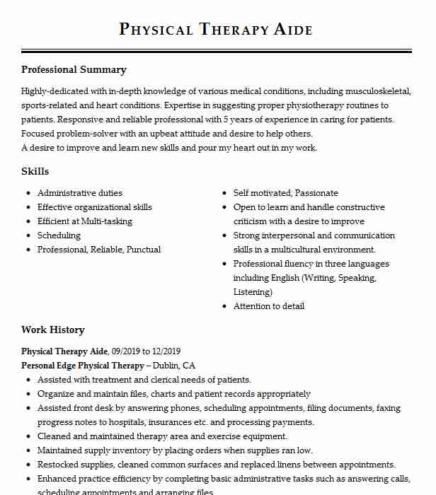 Physical Therapy Aide Resume Louiesportsmouth