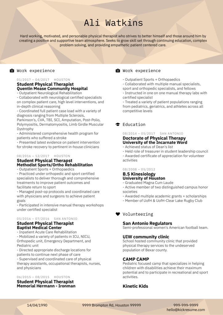 Physical Therapy Resume Template Camilajemak