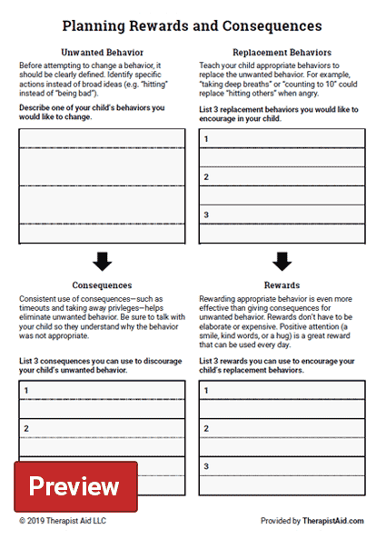 Planning Rewards And Consequences Worksheet Therapist Aid In 2020 