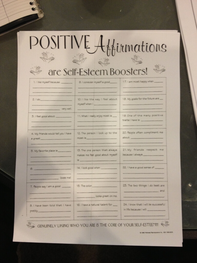 Positive Affirmations Worksheet Something To Keep In Your WRAP 