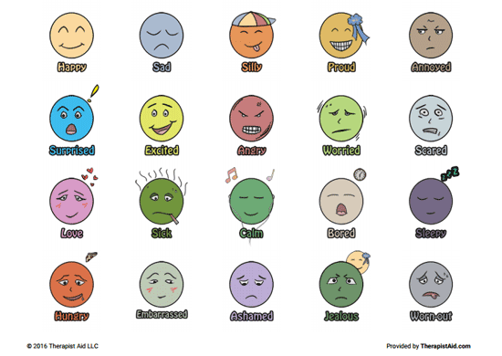 Printable Emotion Faces Worksheet Therapist Aid Feelings Chart 