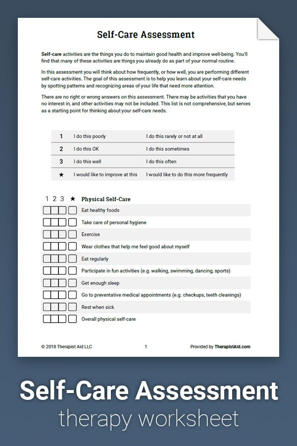 Self Care Assessment Worksheet Therapist Aid Self Care Worksheets