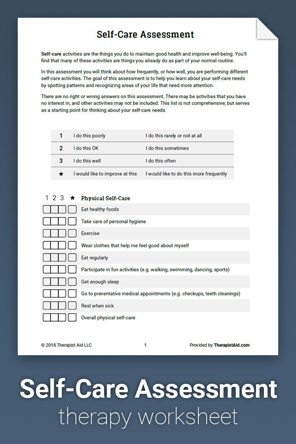 Self Care Assessment Worksheet Therapist Aid Self Care Worksheets 