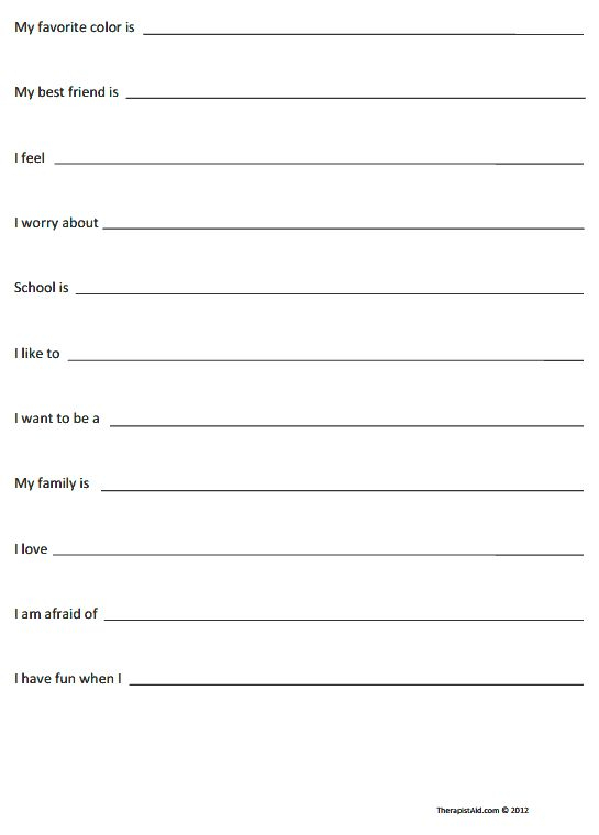 Sentence Completion For Children Worksheet Therapist Aid Grief 