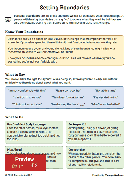 Setting Boundaries Info And Practice Worksheet Therapist Aid