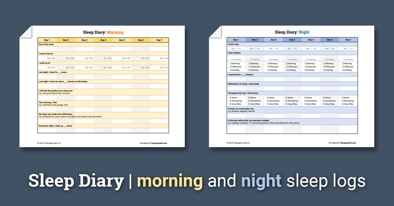 Sleep Diary Worksheet Therapist Aid