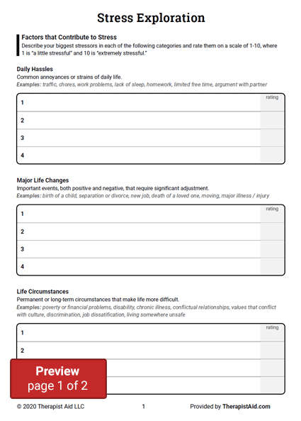 Stress Exploration Worksheet Therapist Aid DBT Worksheets