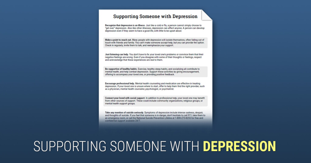 Supporting Someone With Depression Worksheet Therapist Aid