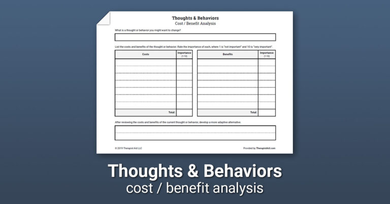 Thoughts Behaviors Costs And Benefits Worksheet Therapist Aid DBT 