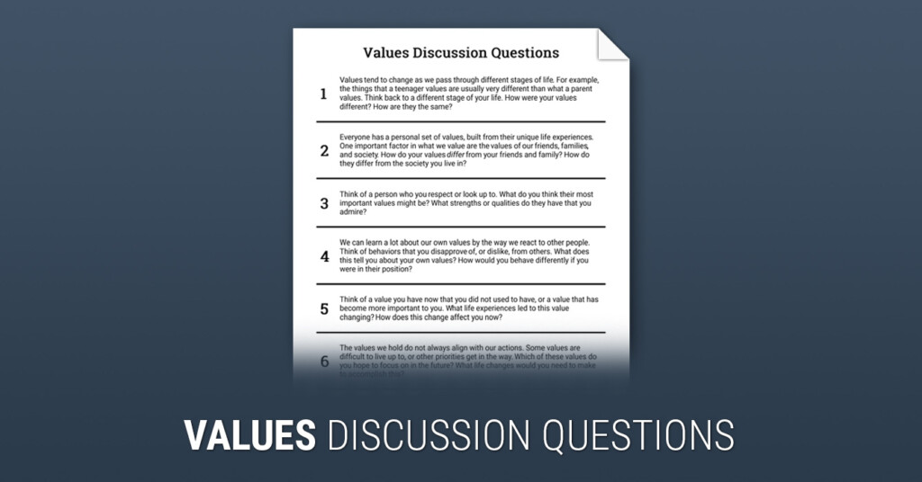 Values Discussion Questions Worksheet Therapist Aid