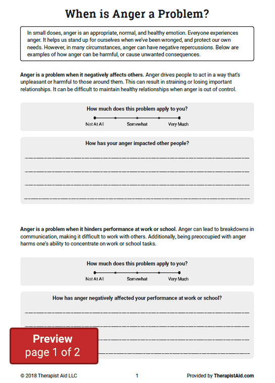 When Is Anger A Problem Worksheet Therapist Aid Therapist Aid 