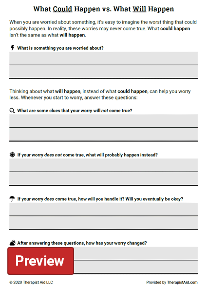 Worry Exploration Questions Worksheet Therapist Aid Therapy 