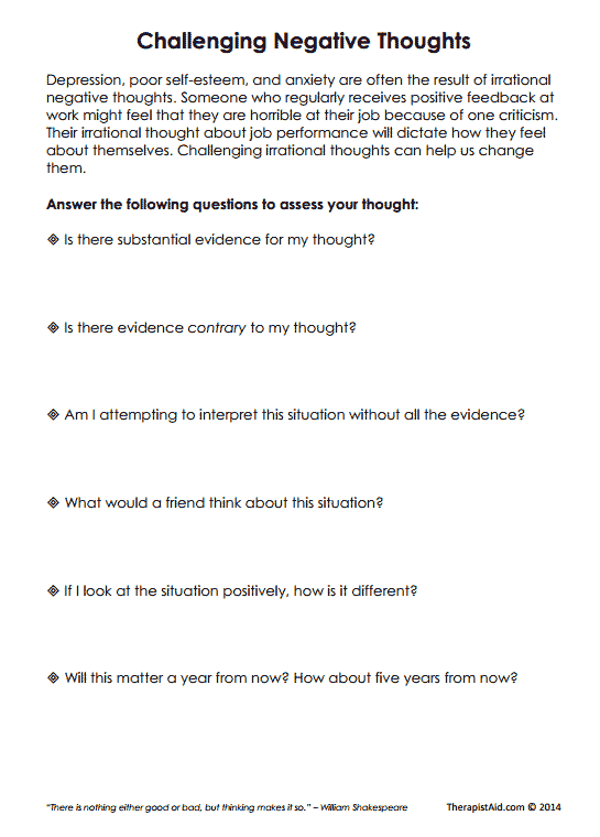20 Automatic Negative Thoughts Worksheet Pdf