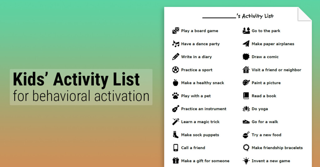 Activity List For Kids Worksheet Therapist Aid