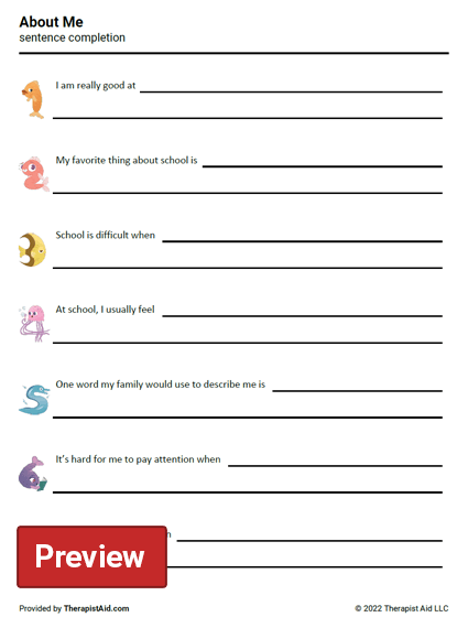 ADHD Sentence Completion Worksheet Therapist Aid