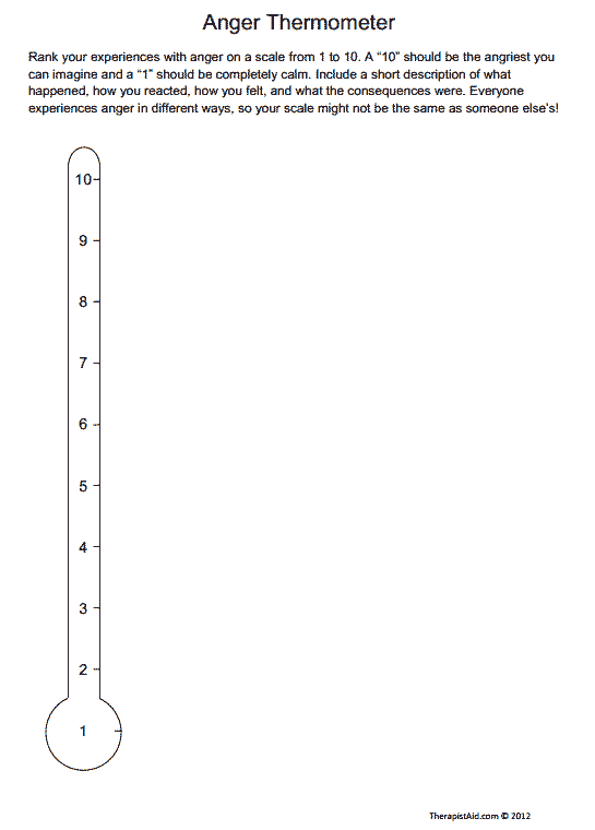 Anger Thermometer Worksheet Therapist Aid Anger Worksheets 