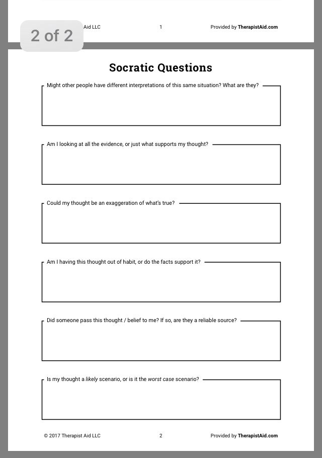 Article Socratic Questions Worksheet Therapist Aid