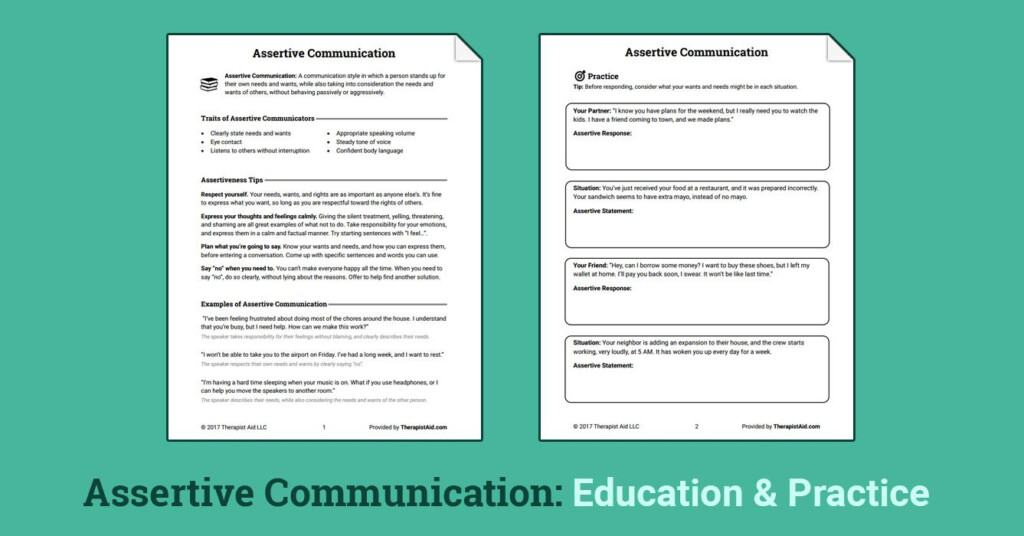 Assertive Communication Worksheet Therapist Aid Assertive 