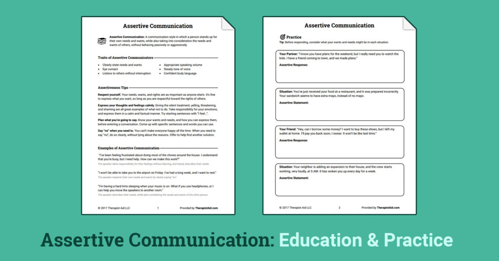 Assertive Communication Worksheet Therapist Aid DBT Worksheets