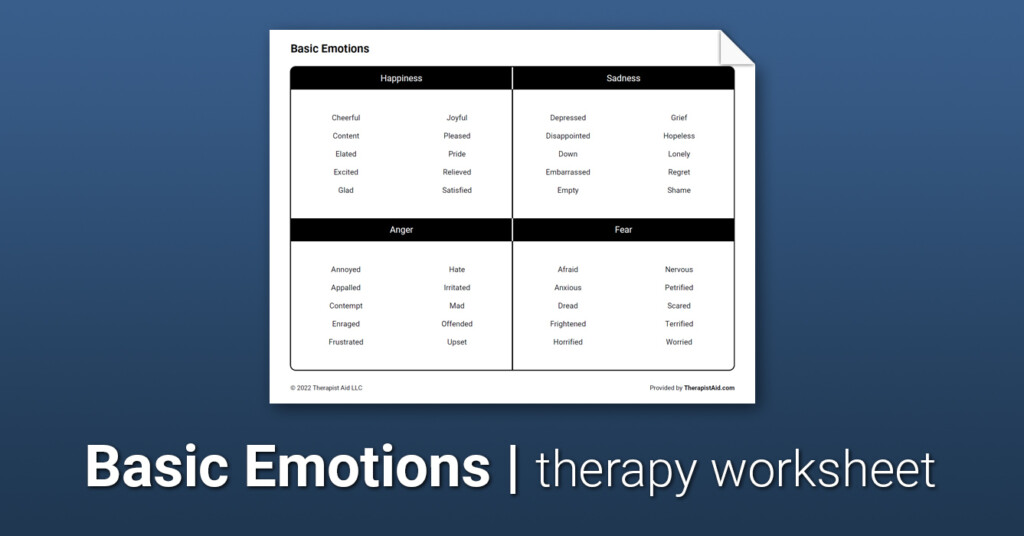 Basic Emotions Reference Worksheet Therapist Aid