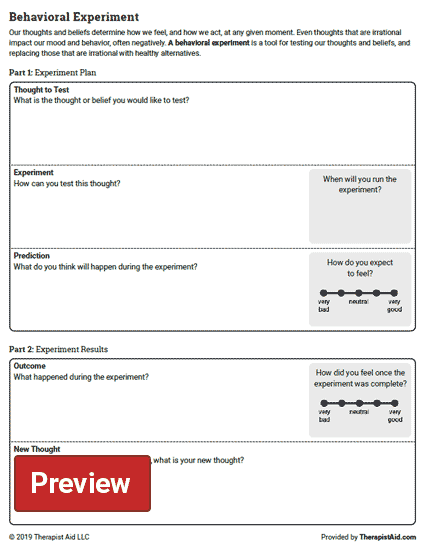 Behavioral Experiment Worksheet Therapist Aid Cognitive Therapy 