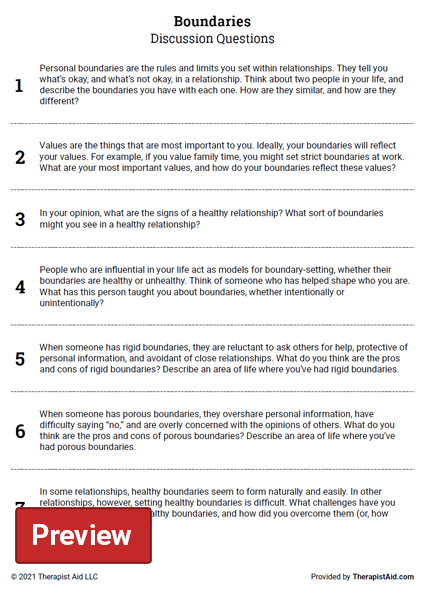 Boundaries Discussion Questions Worksheet Therapist Aid Anger 