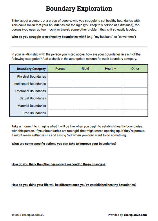 Boundaries Exploration Preview Counseling Worksheets Therapy 